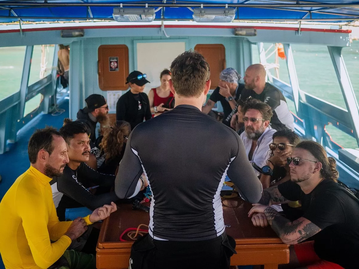 PADI Instructor Development course in Koh Tao, Thailand - IDC Candidates Dive Boat Briefings for Open Water